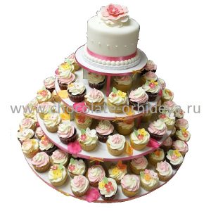 Open Rose Wedding Cake with Spring Cupcakes Closeup onsite 1200